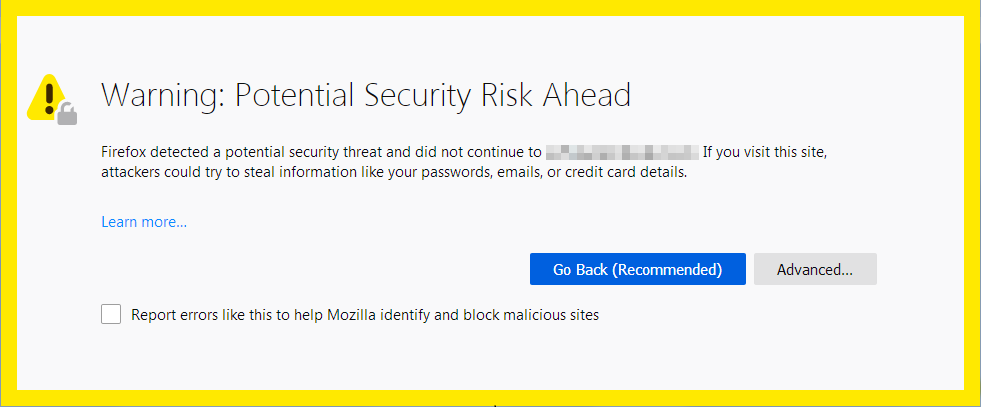A firefox warning of an unsafe website