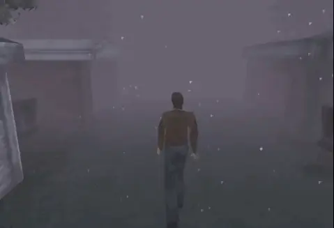 WebP of Silent Hill, where the main character is nervously approaching the ??? in the fog