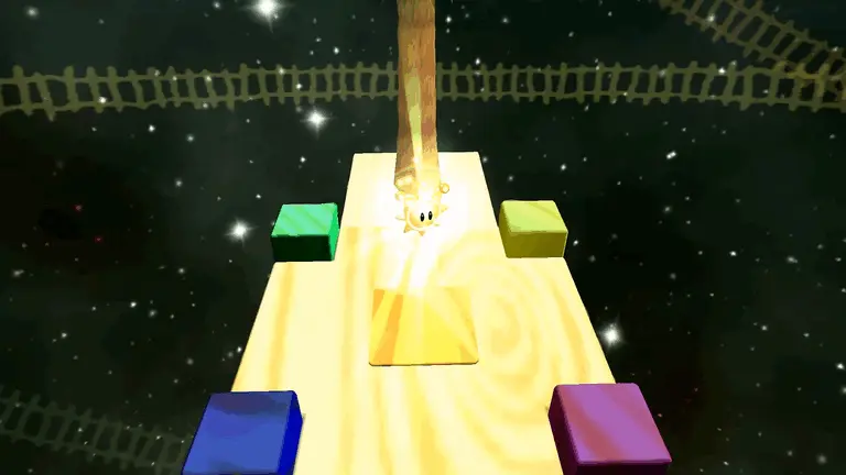WebP of one of the secret stages of super mario sunshine, showing the blocks in that void.