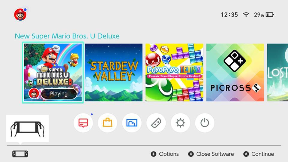The nintendo switch menu