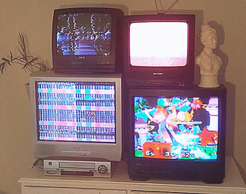 4 tvs glowing