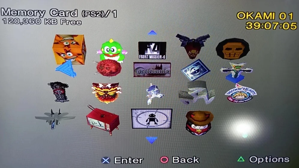 A playstation 2 save area filled with icons