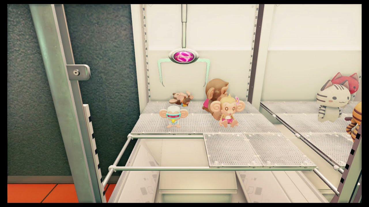 a claw machine layout with super monkey ball characters